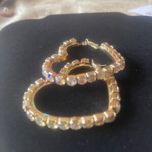 Goldstone heart large crystal earrings